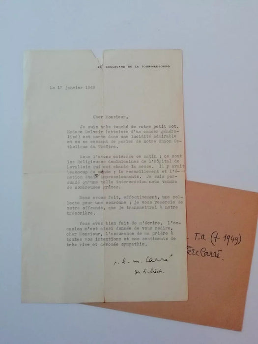 Jeanne DELVAIR comédienne 4 lettres à Paul-Courant ET  lettre père Carré