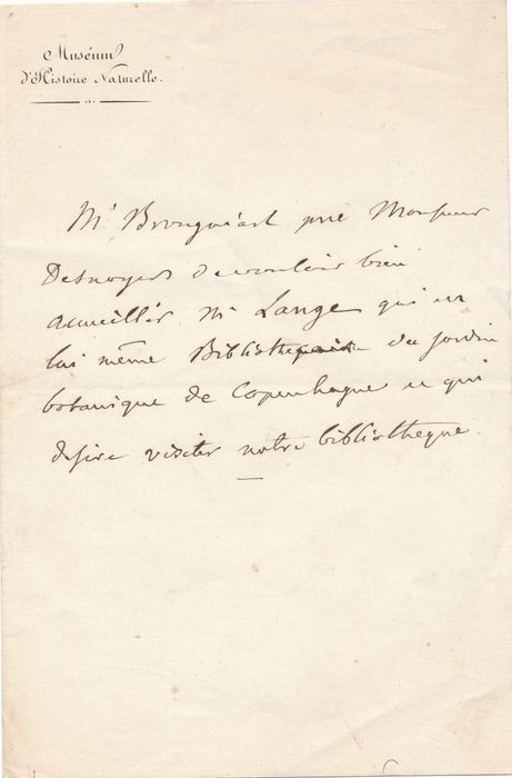 Alexandre BRONGNIART minéralogiste autographe signé bibliothèque Lange Desnoyers