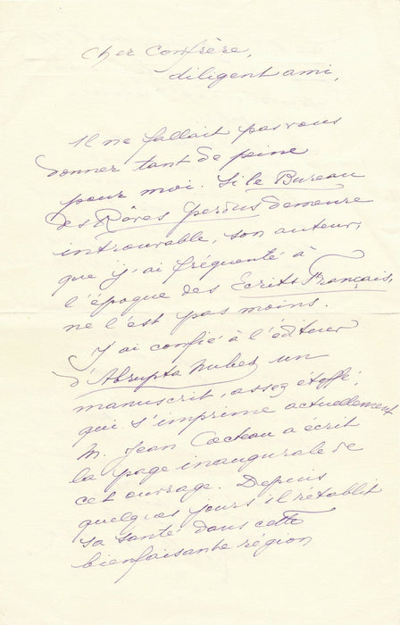 L. de GONZAGUE FRICK 6 lettres autographes signées cite Jean Cocteau André Billy