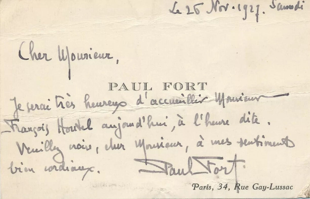 bel ensemble autographe Paul FORT 2 lettres 2 cartes 1 lettre épouse dédicace