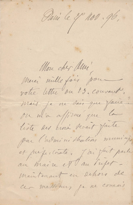 art Louis Paul Le Poittevin peintre lettre autographe Légion d'honneur obtention
