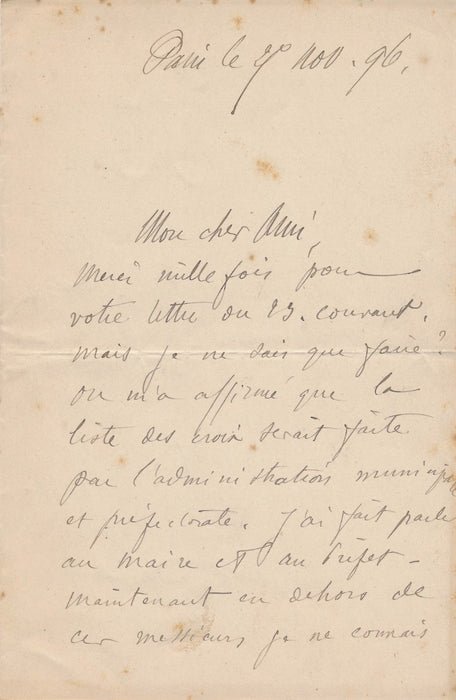 art Louis Paul Le Poittevin peintre lettre autographe Légion d'honneur obtention