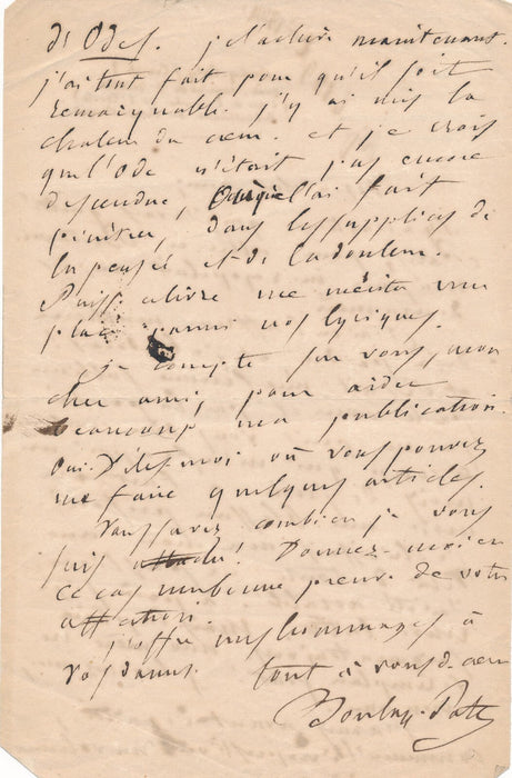 Évariste BOULAY-PATY 2 lettres autographes signées décès de sa mère et ses Odes