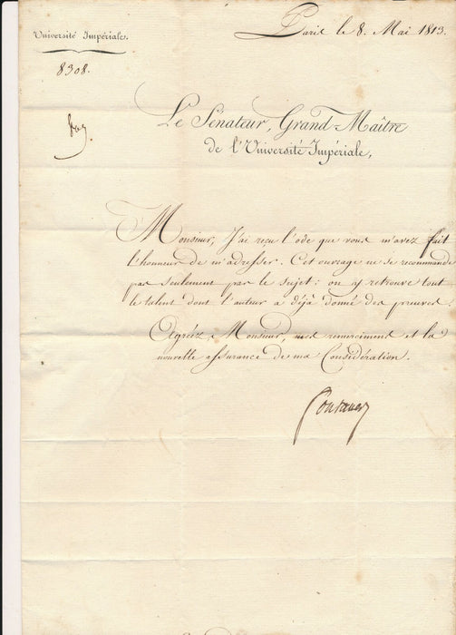 Louis de FONTANES à Auguste RIGAUD Université impériale 1813 lettre signée