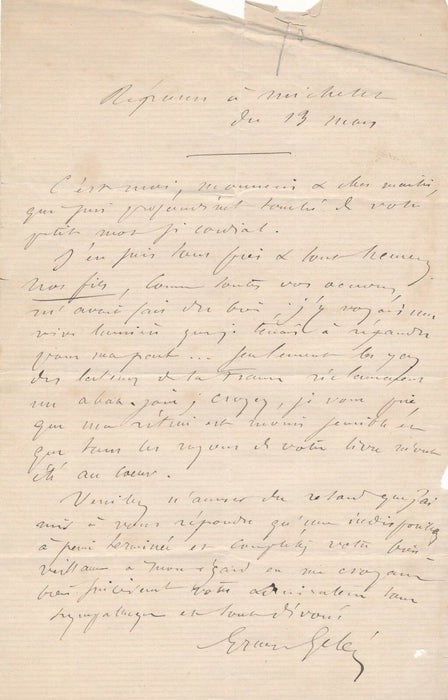 Jules MICHELET lettre autographe signée sur Nos Fils et réponse autographe signé