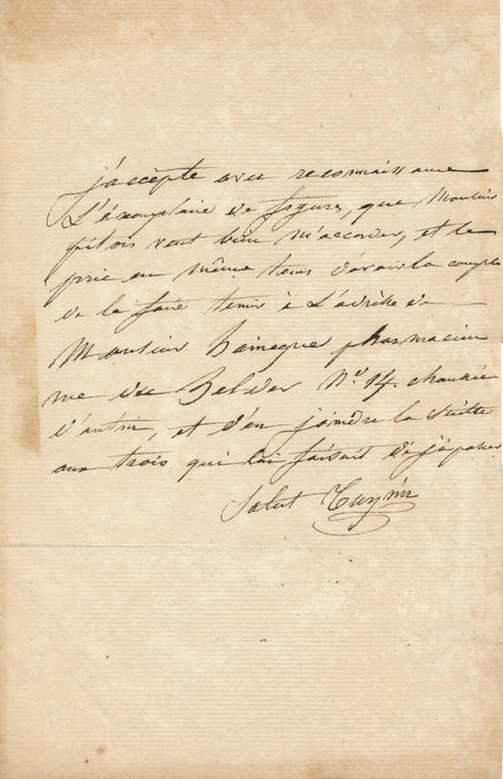 Pierre-Clément Grignon lettre autographe signée antiquaire archéologue 1879