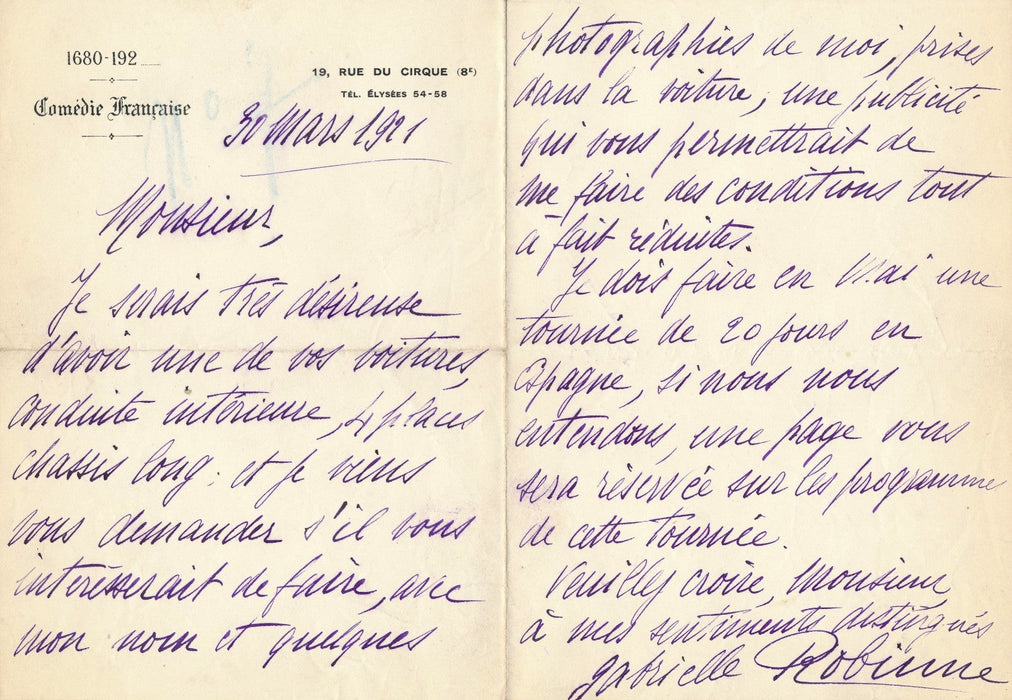 Théâtre Français Gabrielle Robinne X 2 lettres autographes ET photo signée 