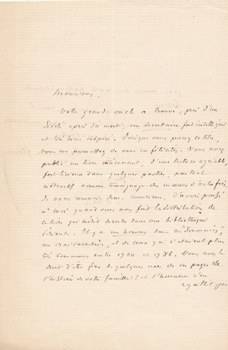 CUVILLIER-FLEURY lettre autographe signée "il y a un homme dans ces "Souvenirs"