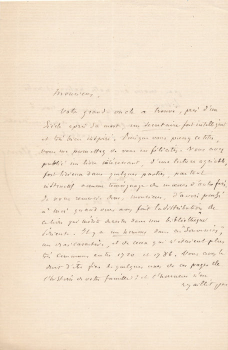 CUVILLIER-FLEURY lettre autographe signée "il y a un homme dans ces "Souvenirs"
