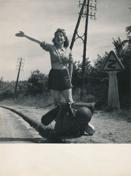 L’auto-stoppeuse photo photographie époque v. 1950 Jacques Gradeau sexy