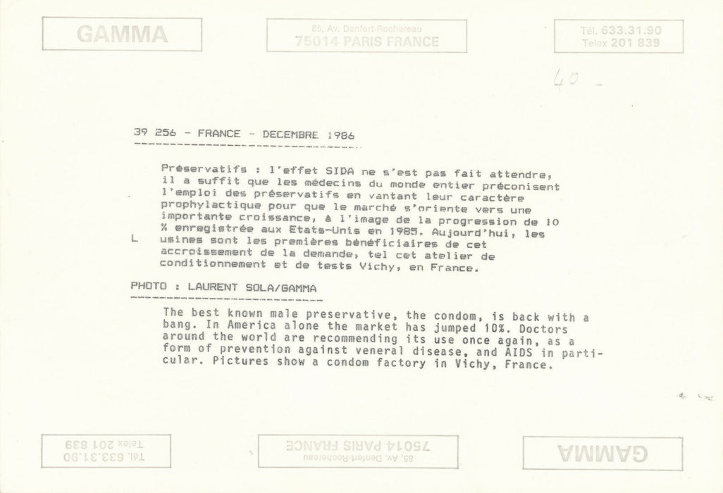 Fabrication préservatif capote test  1986 photo photographie