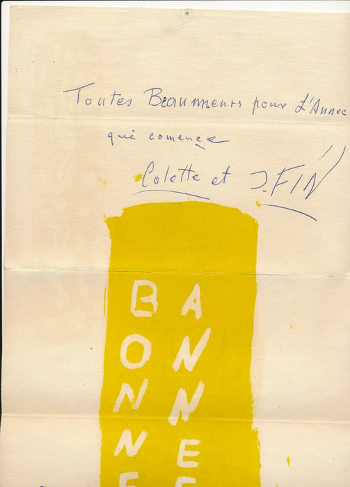 Josep VILATÓ RUIZ J. FIN pochoir original signé 1960 voeux envoi autographe