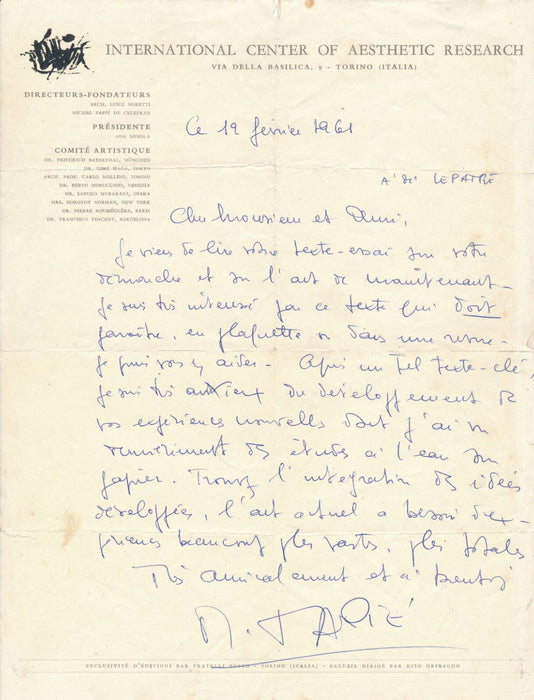 Michel TAPIÉ critique d'art défend Jean Lepatre 2 lettres autographes signées