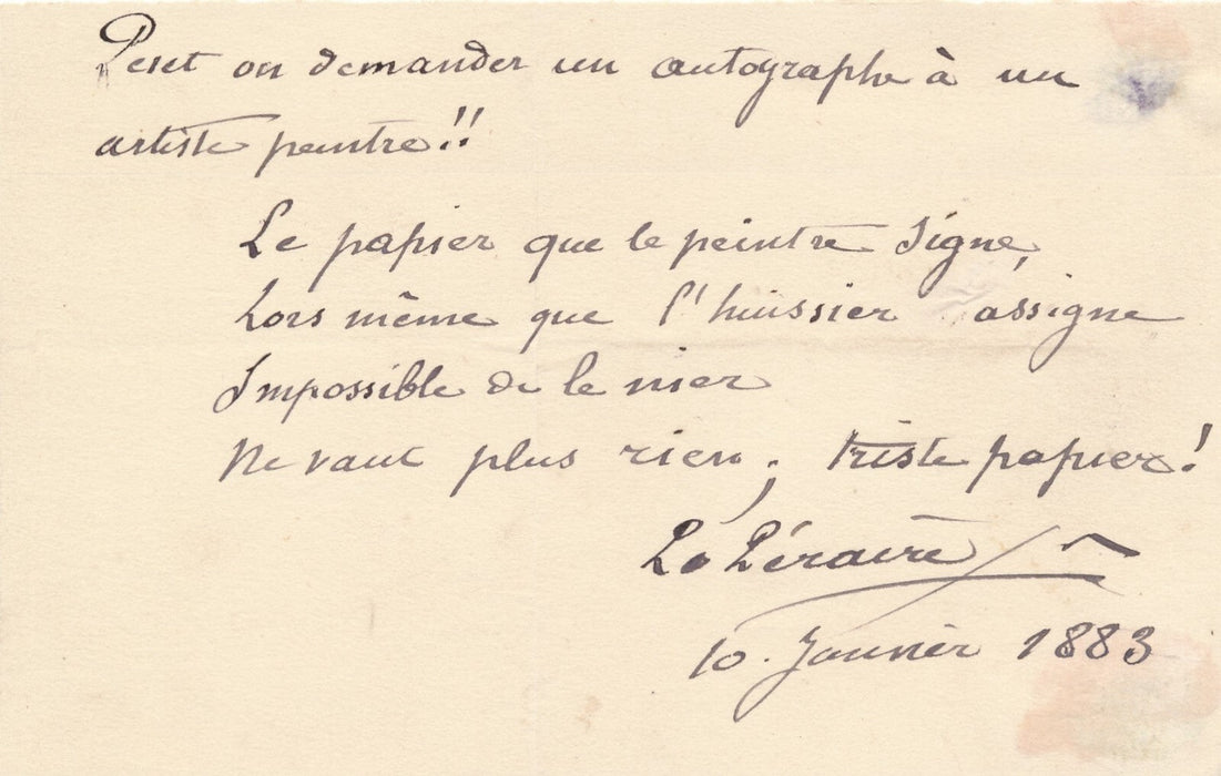 Amusant billet signé sur les autographes de peintres Paul Emmanuel PERAIRE