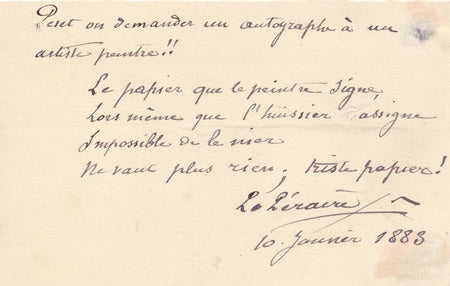 Amusant billet signé sur les autographes de peintres Paul Emmanuel PERAIRE