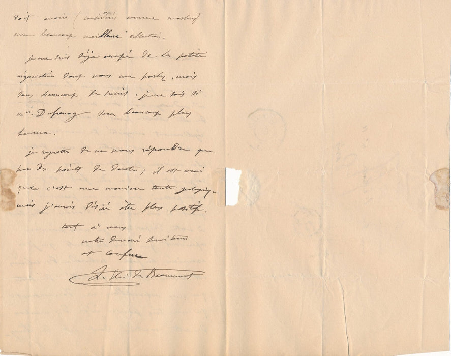 Léonce Élie de BEAUMONT géologue Andreossy Dufrénoy lettre autographe signée