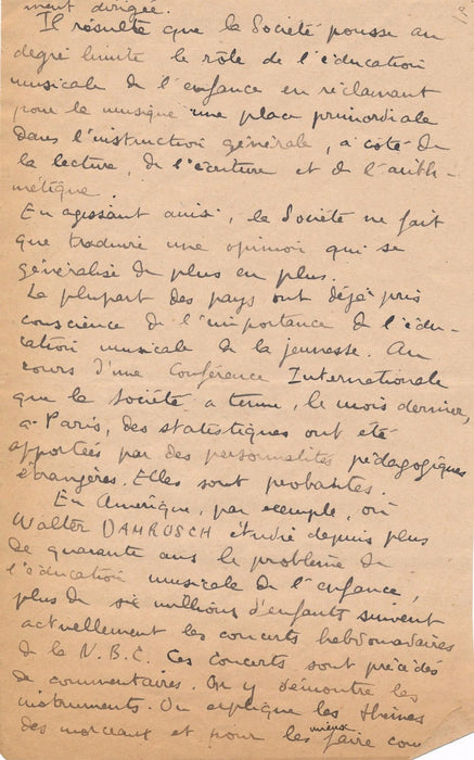 musicographe Claude Chamfray manuscrit autographe signé 1937 l’Education