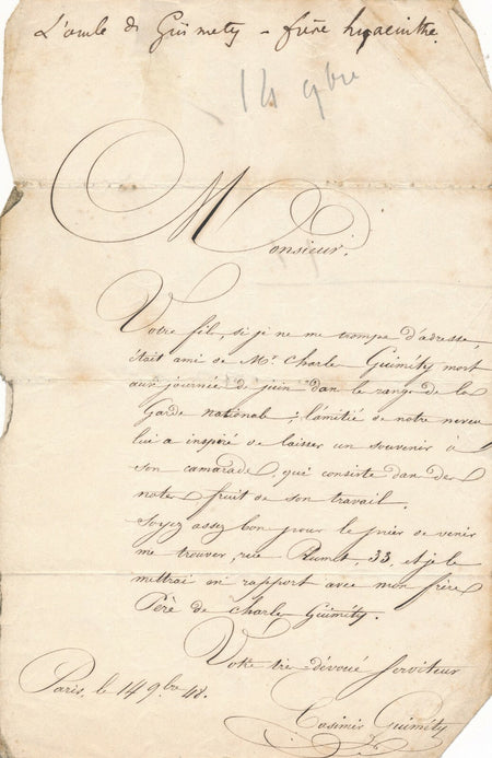 Casimir GUIMÉTY f. Hyacinthe religion lettre autographe  révolution 1848 Nîmes