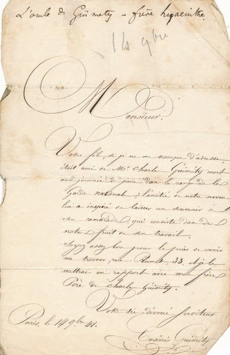 Casimir GUIMÉTY f. Hyacinthe religion lettre autographe  révolution 1848 Nîmes