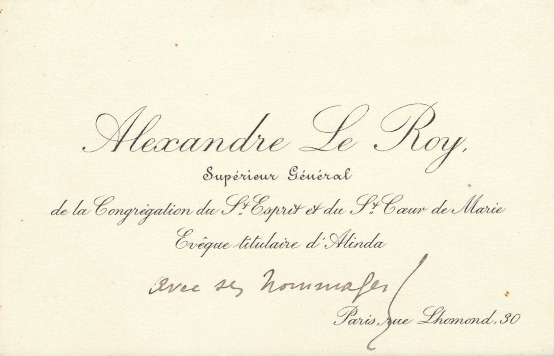 Alexandre LE ROY vicaire Gabon évêque Alinda Carte de visite autographe