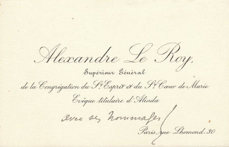 Alexandre LE ROY vicaire Gabon évêque Alinda Carte de visite autographe