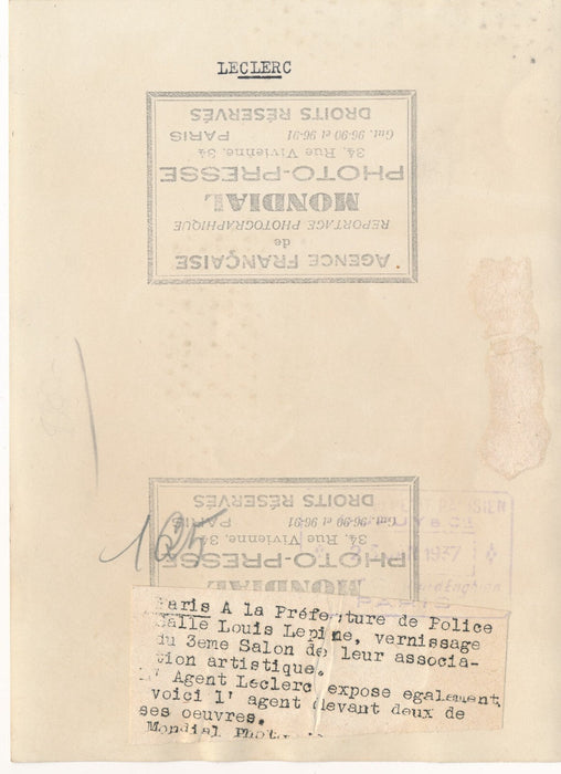 célèbre agent LECLERC peintre photo photographie époque exposition police