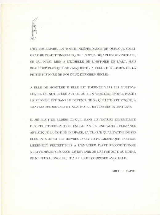 Aujourd’hui Le lettrisme et l’hypergraphie exposition galerie Stadler 1969