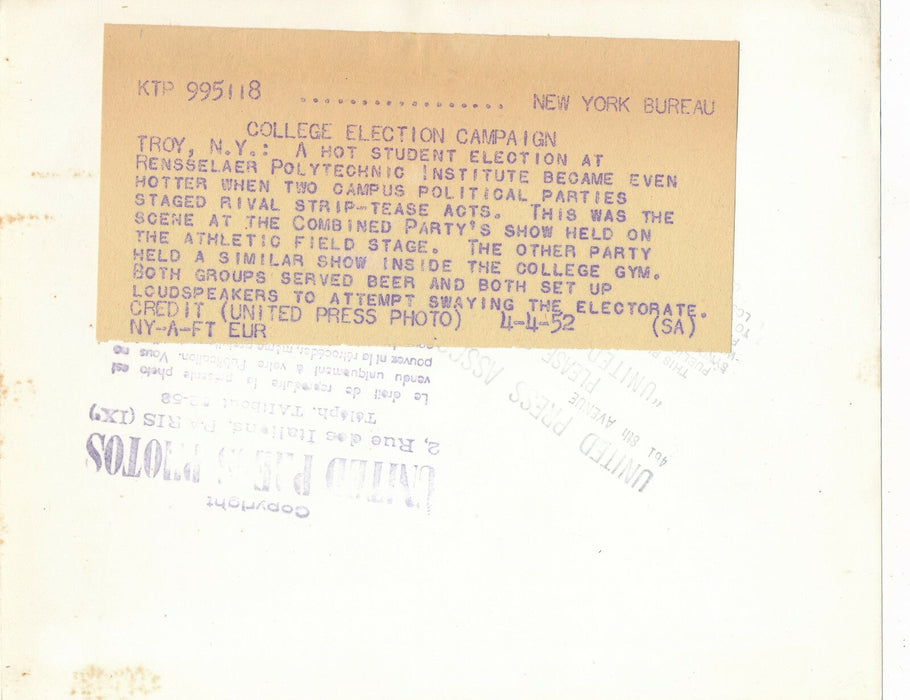 strip tease college Rensselaer Polytechnic Institute Etats Unis 1952 photo