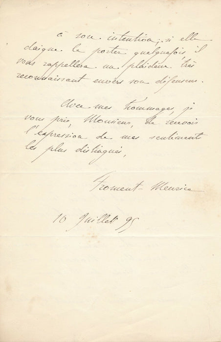 Émile FROMENT MEURICE lettre autographe signée joailler procès Maison Marnyhac
