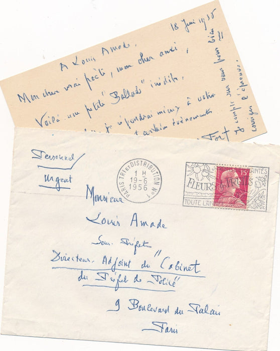 Ensemble autographes Louis Amade : Geo London Paul Fort René Clauss Bécaud