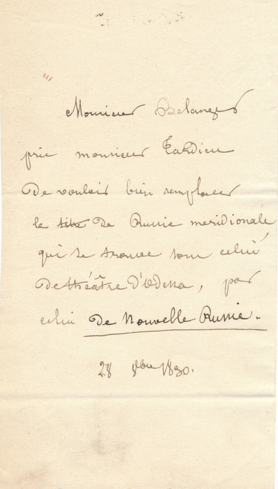 Sur Charles Paulus BÉLANGER Voyages Inde orientales 2 lettres botaniste Belanger