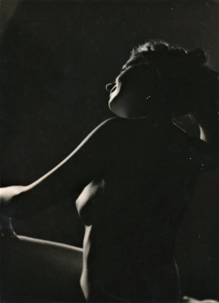 Photographie Etude buste profil argentique époque v. 1940 photo sexy ombre