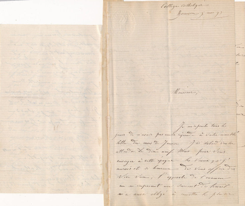 Château Étrepigney Armand de MATHEROT  3 lettres autographes signées jeunesse