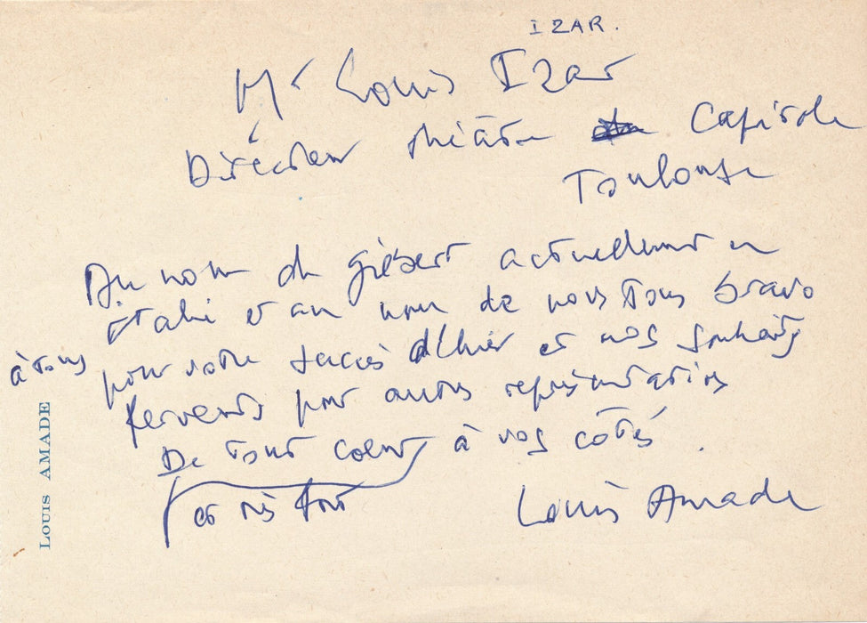 Ensemble autographes Louis Amade : Geo London Paul Fort René Clauss Bécaud