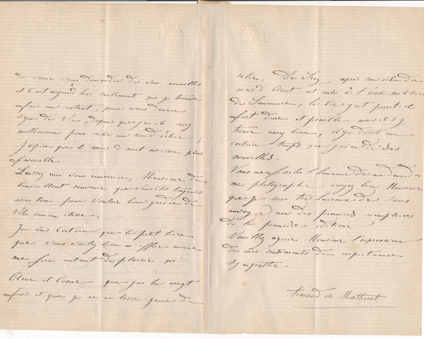 Château Étrepigney Armand de MATHEROT  3 lettres autographes signées jeunesse