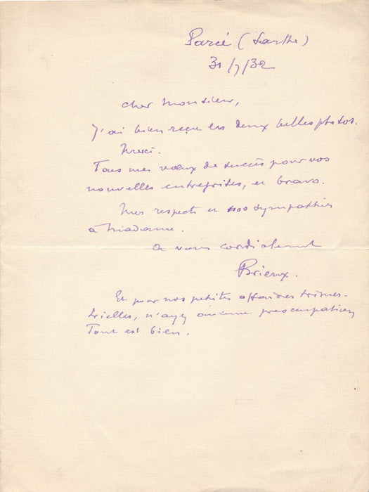 Lot Eugène Brieux théâtre dramaturge 5 lettres autographes signées