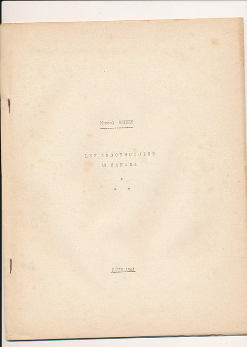 M. REIBLE Charente Angoumois émigrés Canada Louis XIV et XV autographe