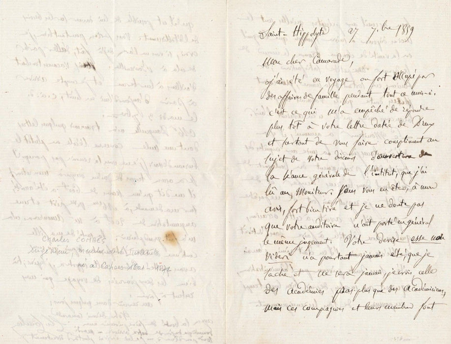 Ingénieur Mines école Charles Combes lettre autographe signée charge Académie 