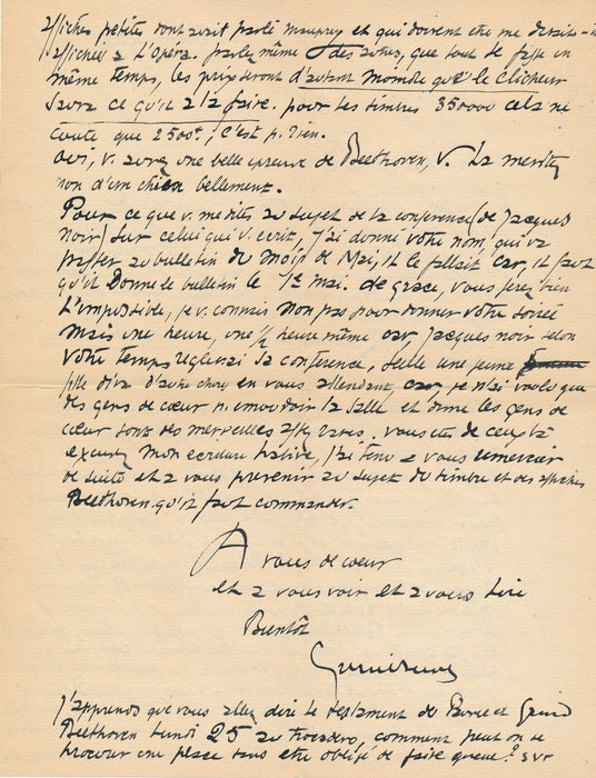 Gabriel BELOT gravure bois signée Beethoven 1927 Et lettre autographe signée