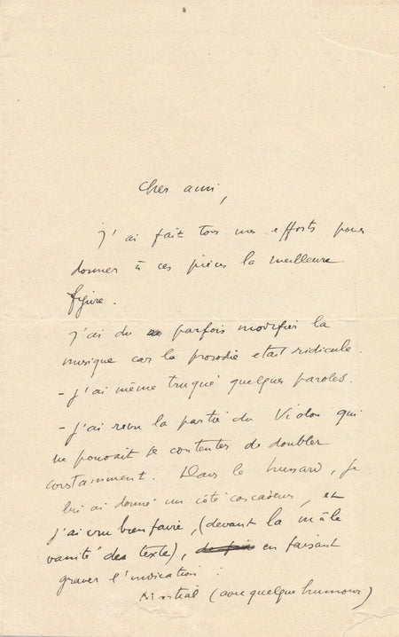 Marcel DELANNOY  "j’ai même truqué quelques paroles" lettre autographe musique