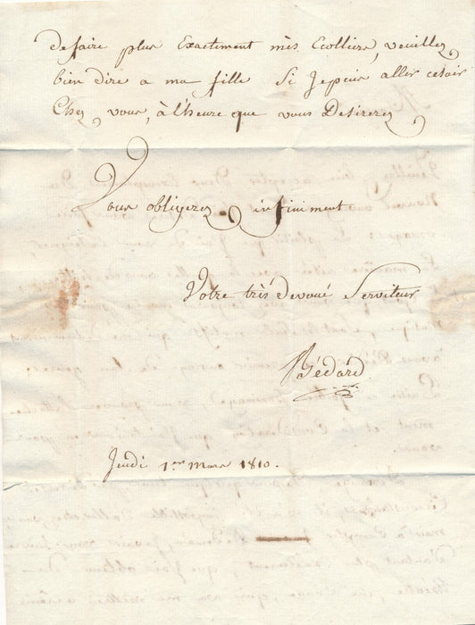 Jean-Baptiste BÉDARD violoniste Renne harpiste lettre autographe signée dédicace
