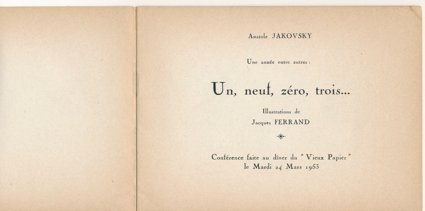 A. JAKOVSKY : Un, Neuf, Zéro, Trois - 1953