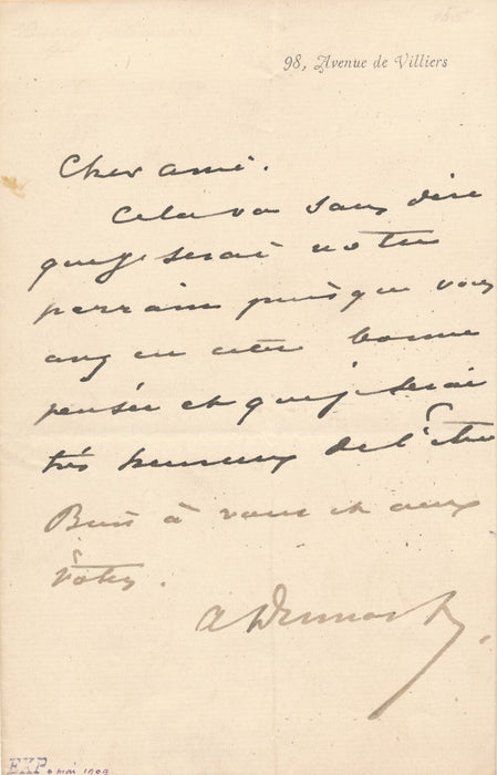 Alexandre Dumas fils parraine en retour lettre autographe signée