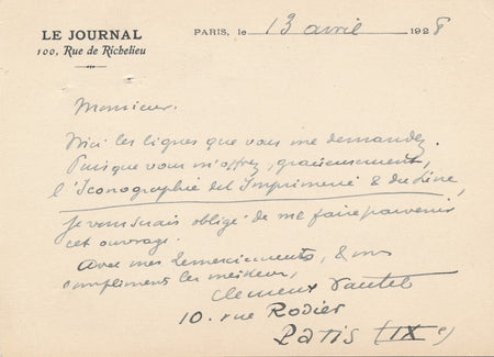 Clément Vautel romancier dramaturge manuscrit autographe signé imprimerie