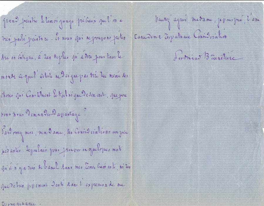 Ferdinand BRUNETIÈRE contribution pour le théâtre lettre autographe signée
