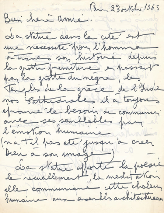 Antoniucci VOLTI belle lettre sur la nécessité statue autographe