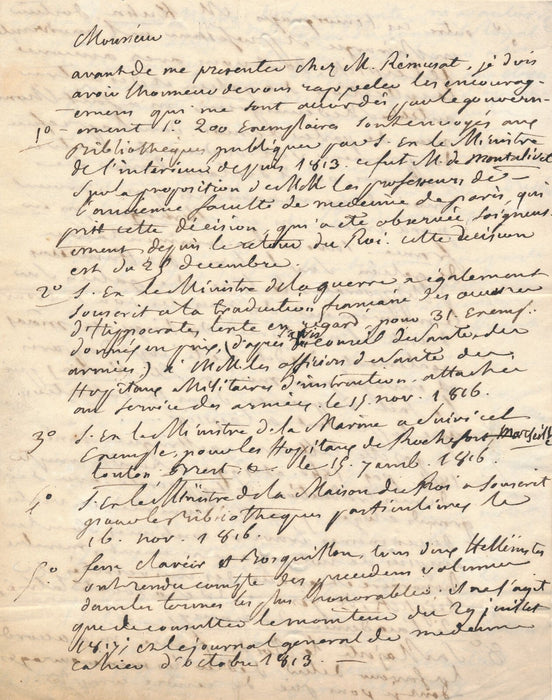 François Christophe Florimond de MERCY Corpus hippocratique lettre autographe