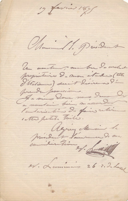 Évariste-Vital LUMINAIS Lettre autographe a vendu Tête d'Italienne