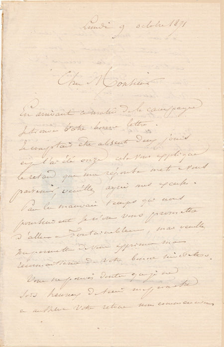 Eugène-Louis LEQUESNE sculpteur fixe une visite dans son atelier à M. Cahen