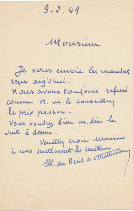 Famille Breuil de Pontbriand comte comtesse Combourg autographe 5 lettres Havre